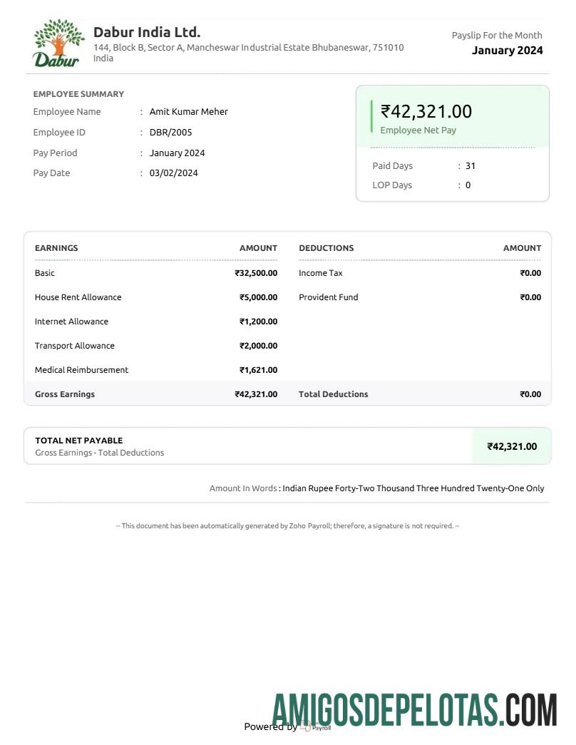 Imprimível Modelo de recibo de pagamento da Dabur India Goods Company em formatos Word e PDF.pdf, 1